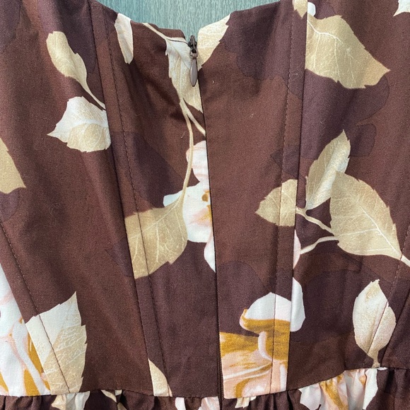 Wayf Brown and Cream Floral Midi Dress - Picture 3 of 5